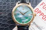 Perfect Replica Omega Deville All Gold Textured Case Green Mother Of Pearl Dial 40mm Automatic Watch